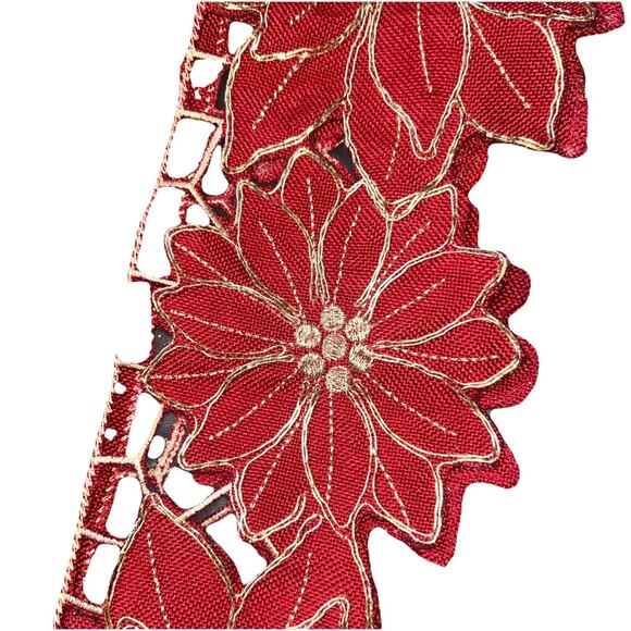 Rachel Ashwell Lined Red Christmas Table Runner Gold Embroidery - Picture 2 of 5